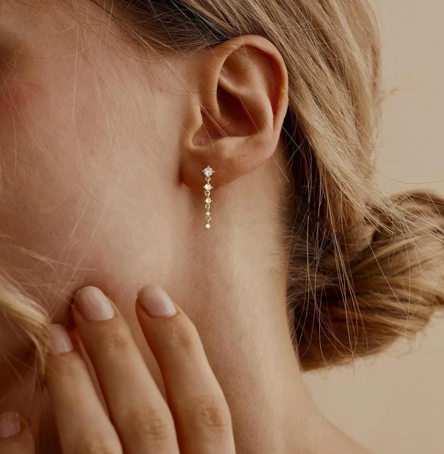 Gold Earrings for Women,Dainty 14k Gold Plated Pearl Drop Earring Dangle Pearl Dangling Earrings for Women Trendy Small Cute Wedding CZ Earring Long Chain Threader Prom Jewelry Gifts