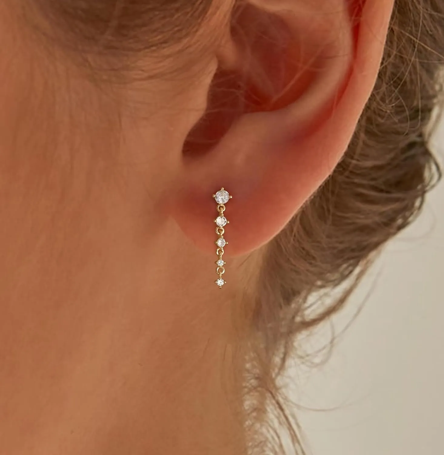 Gold Earrings for Women,Dainty 14k Gold Plated Pearl Drop Earring Dangle Pearl Dangling Earrings for Women Trendy Small Cute Wedding CZ Earring Long Chain Threader Prom Jewelry Gifts