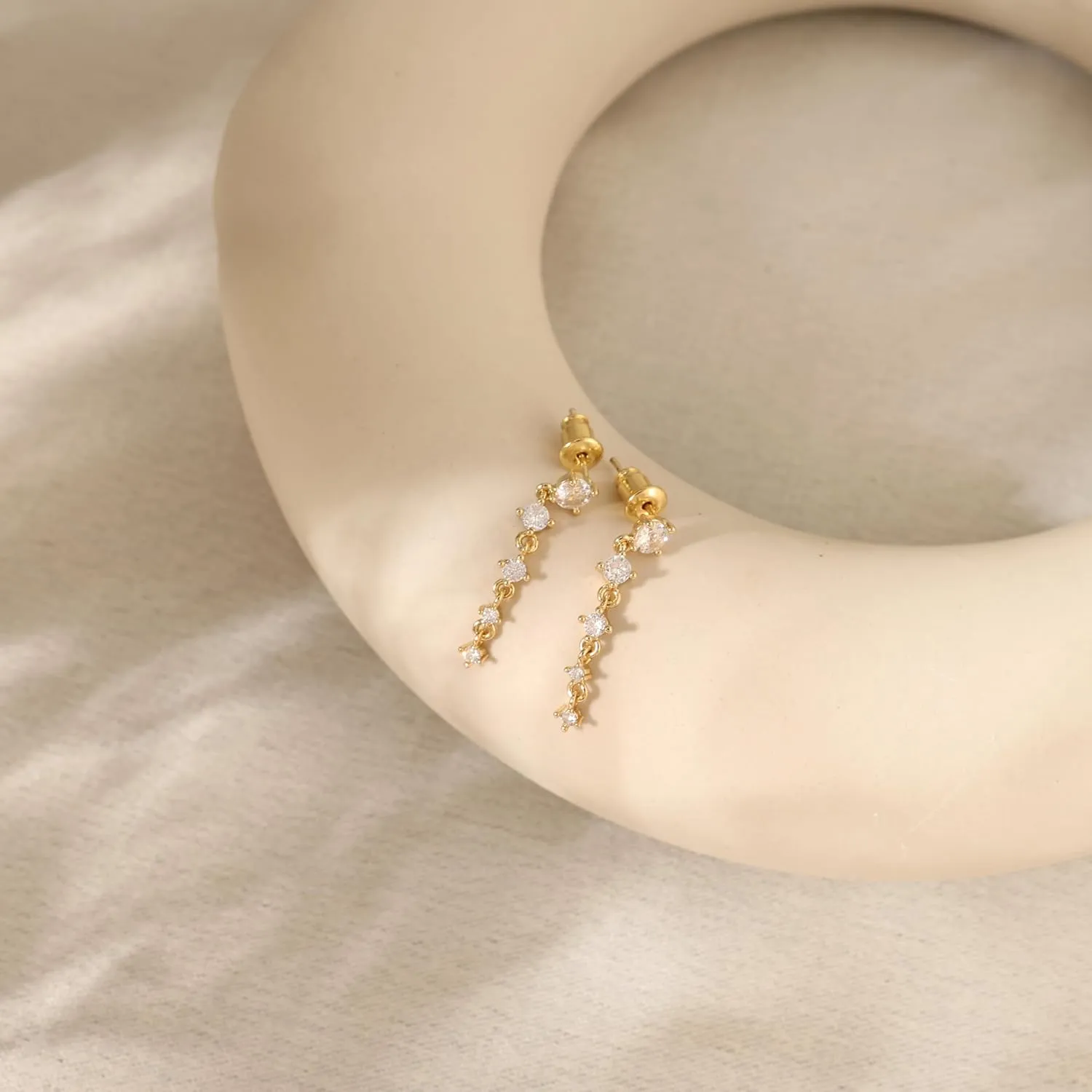 Gold Earrings for Women,Dainty 14k Gold Plated Pearl Drop Earring Dangle Pearl Dangling Earrings for Women Trendy Small Cute Wedding CZ Earring Long Chain Threader Prom Jewelry Gifts