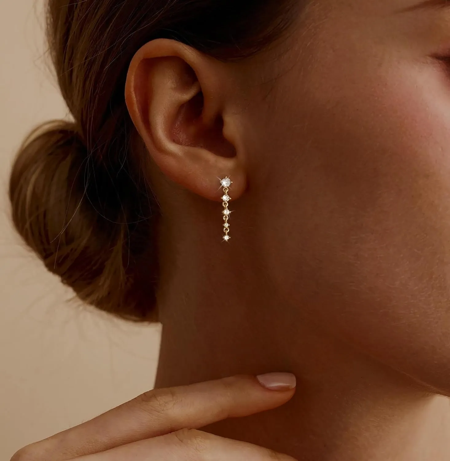Gold Earrings for Women,Dainty 14k Gold Plated Pearl Drop Earring Dangle Pearl Dangling Earrings for Women Trendy Small Cute Wedding CZ Earring Long Chain Threader Prom Jewelry Gifts