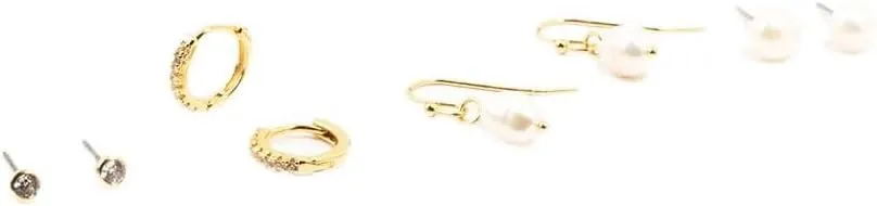 Gold Plated Pearl Stud & Drop Earrings 4-Pack | Premium Gold Plated on Brass | Hypoallergenic | Elegant and Versatile