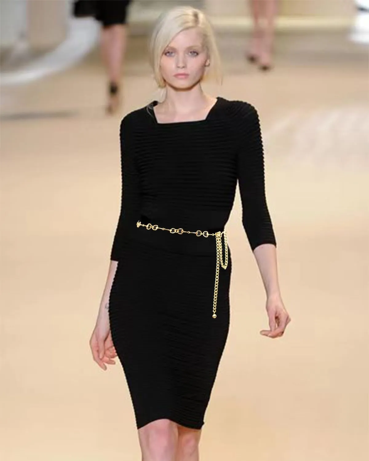 Gold Waist Chain Belt for Women, Adjustable Fashion Metal Body Link Belts for Jeans Dresses