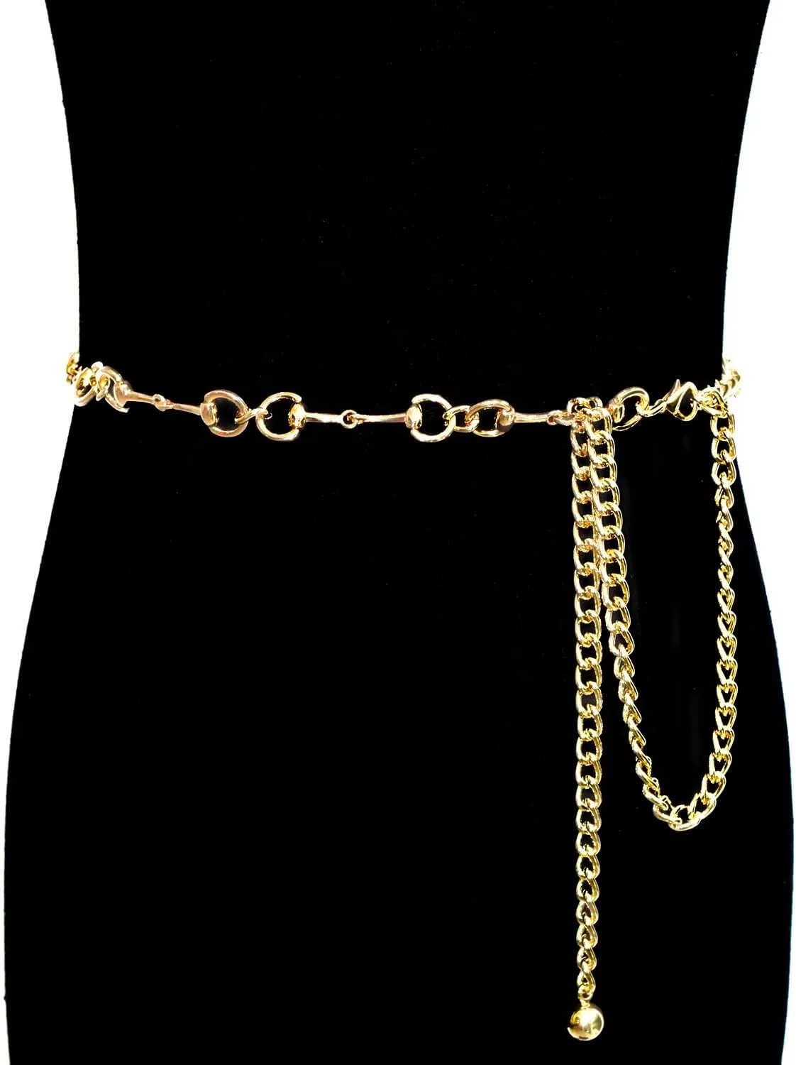 Gold Waist Chain Belt for Women, Adjustable Fashion Metal Body Link Belts for Jeans Dresses