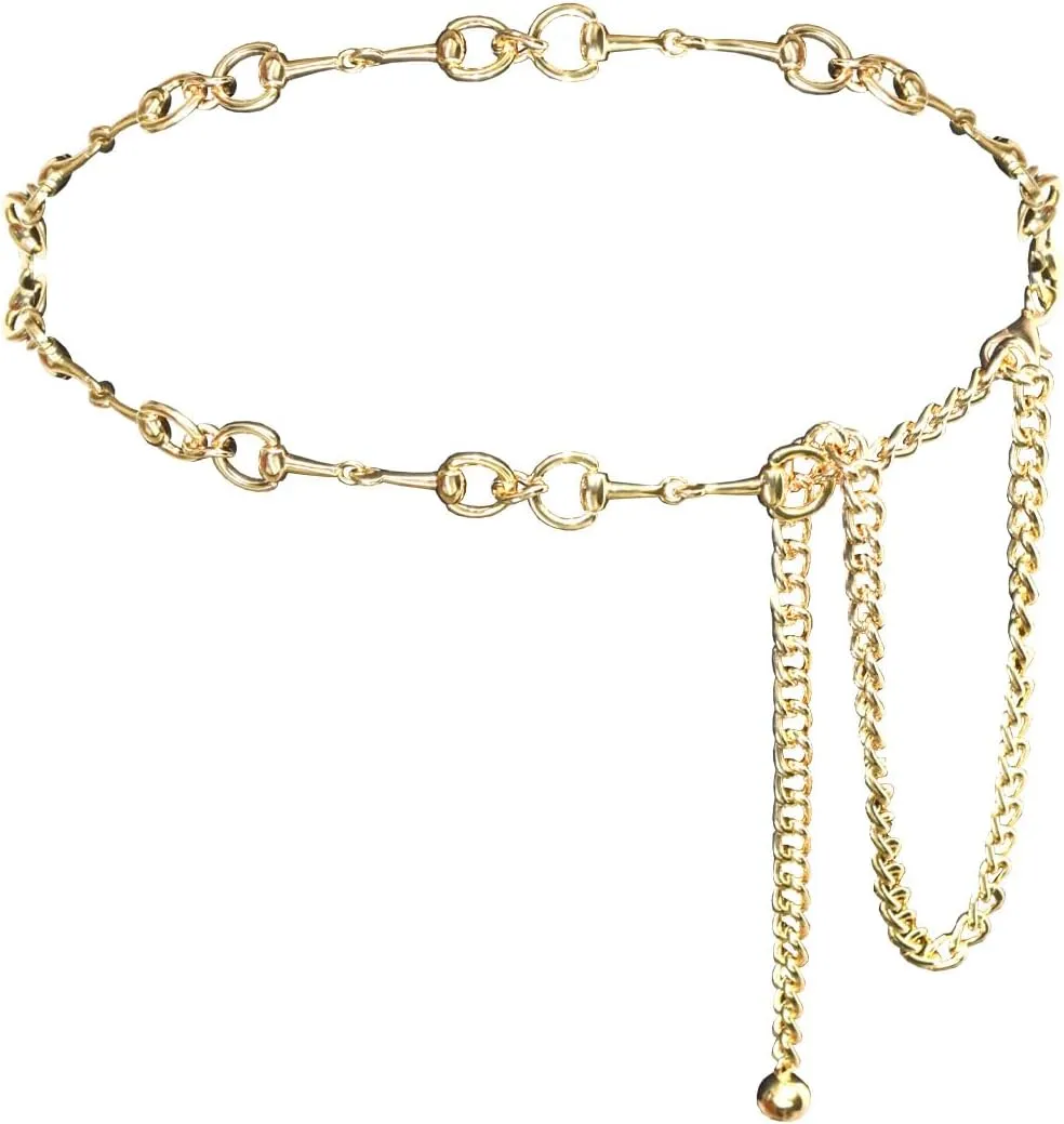 Gold Waist Chain Belt for Women, Adjustable Fashion Metal Body Link Belts for Jeans Dresses