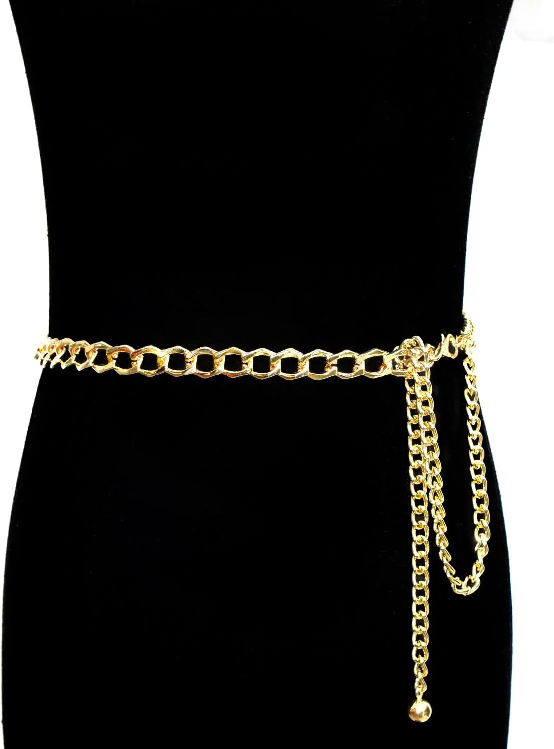 Gold Waist Chain Belt for Women, Adjustable Fashion Metal Body Link Belts for Jeans Dresses