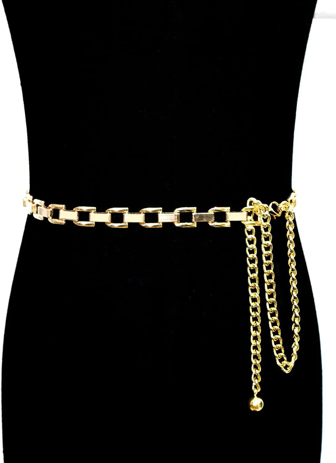 Gold Waist Chain Belt for Women, Adjustable Fashion Metal Body Link Belts for Jeans Dresses