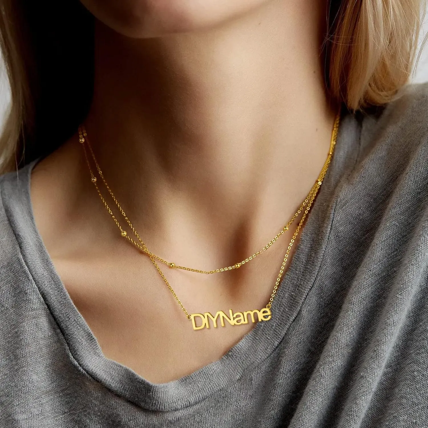 GOLDCHIC JEWELRY Custom Name Necklaces for Women, Personalized Layered Chain Choker Necklaces Namepate Layering Chains Jewelry