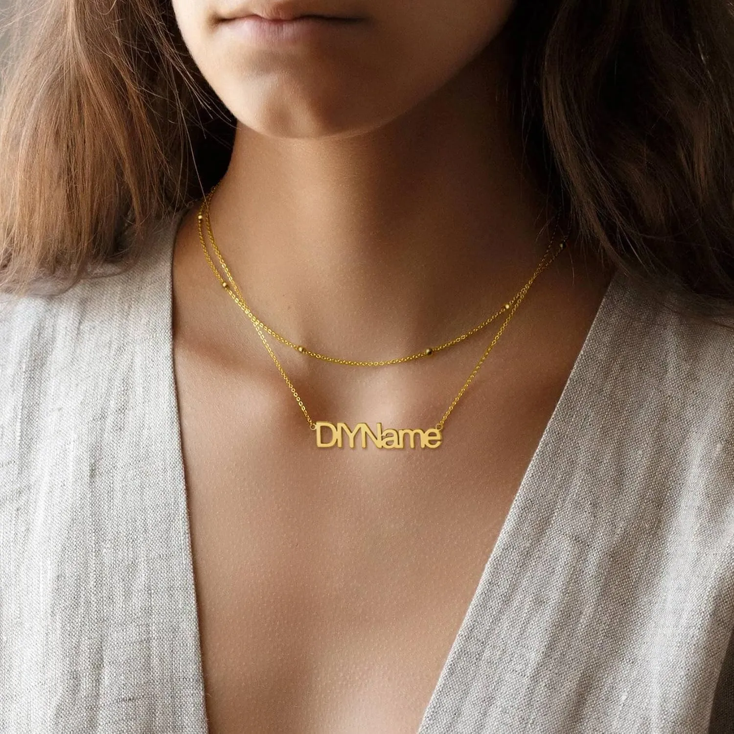 GOLDCHIC JEWELRY Custom Name Necklaces for Women, Personalized Layered Chain Choker Necklaces Namepate Layering Chains Jewelry