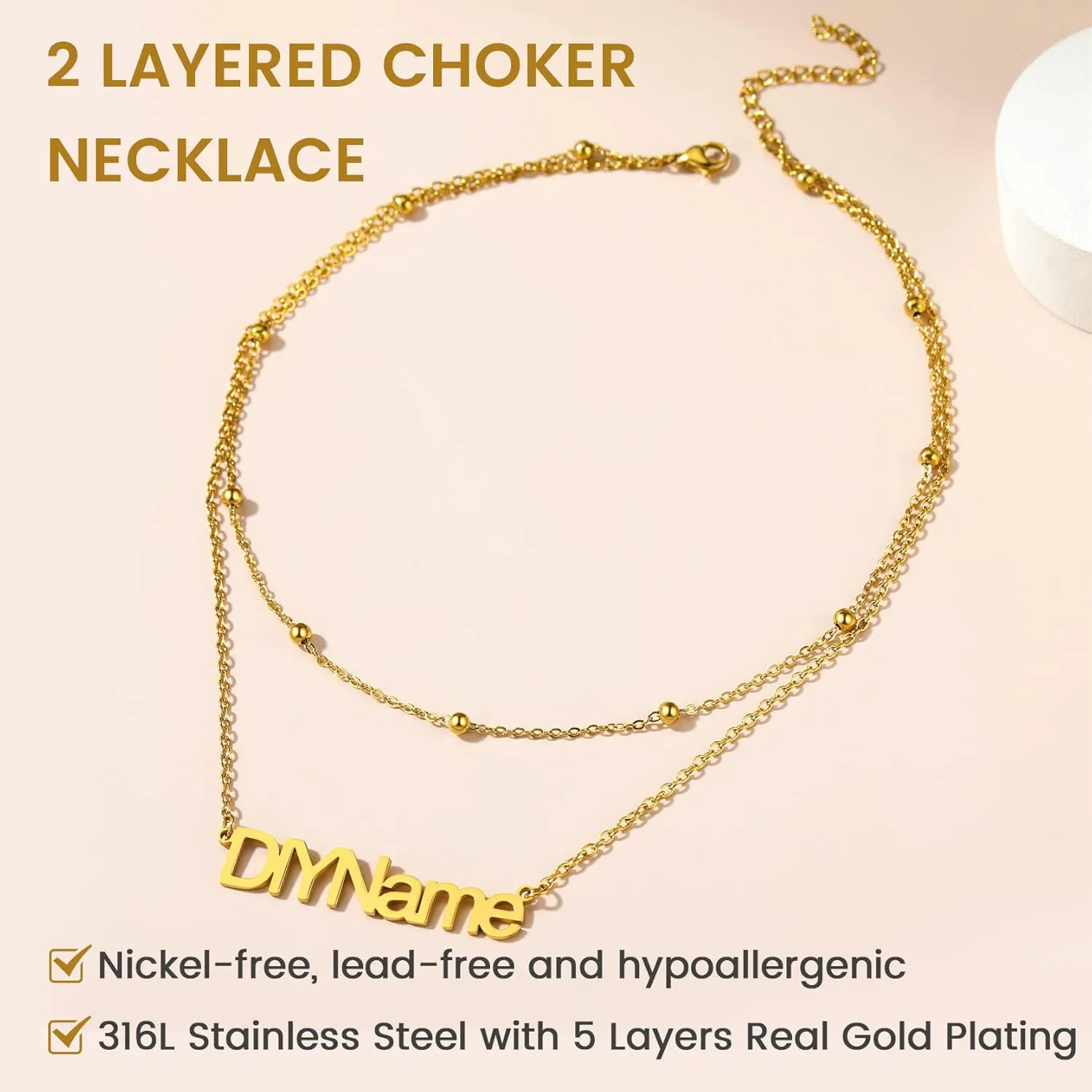 GOLDCHIC JEWELRY Custom Name Necklaces for Women, Personalized Layered Chain Choker Necklaces Namepate Layering Chains Jewelry