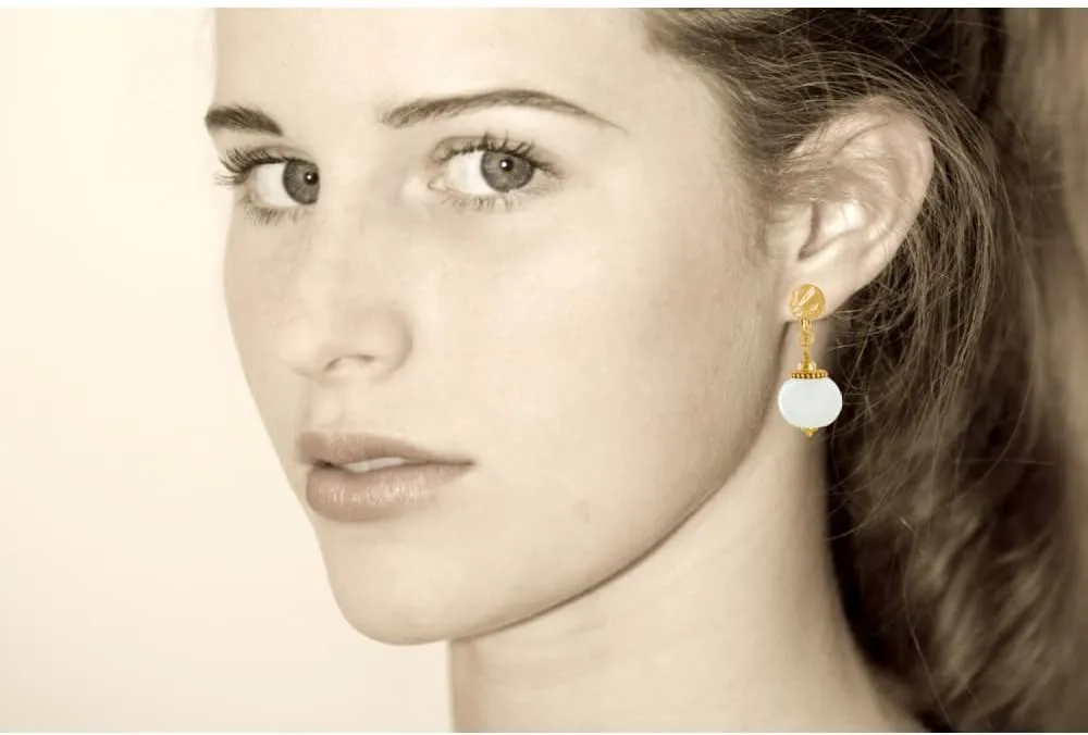 Golden Metal Clip Earrings and Large Ceramic Beads