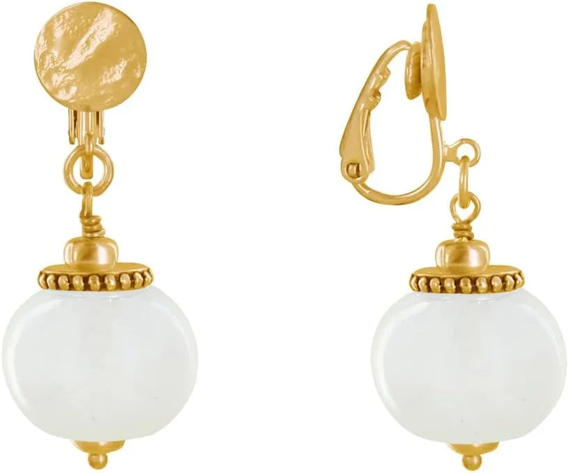 Golden Metal Clip Earrings and Large Ceramic Beads