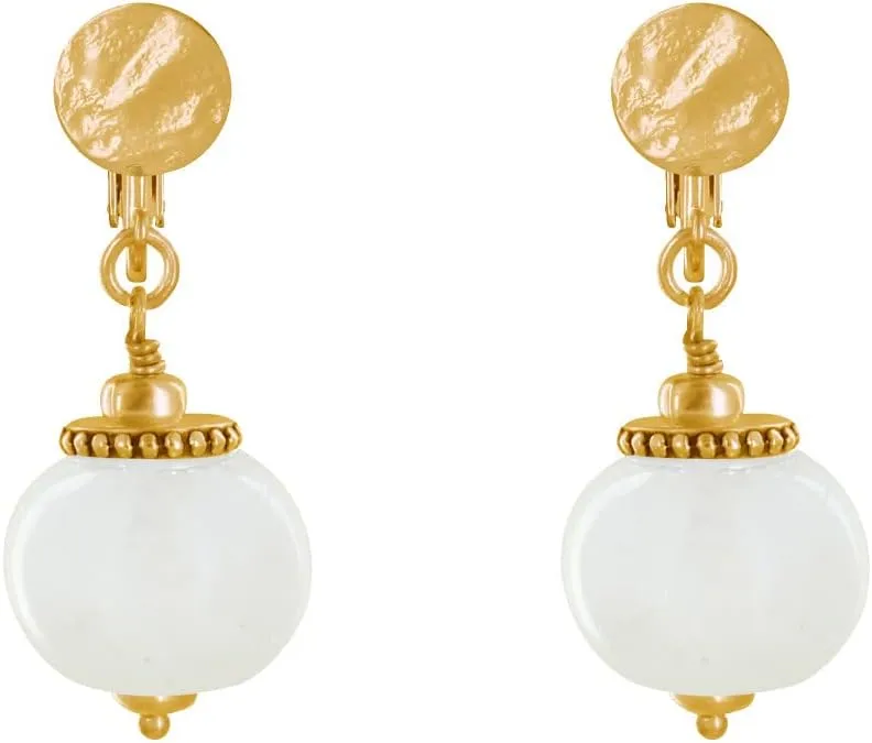 Golden Metal Clip Earrings and Large Ceramic Beads