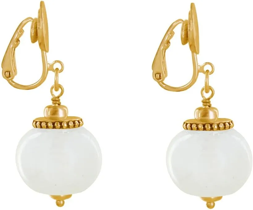 Golden Metal Clip Earrings and Large Ceramic Beads