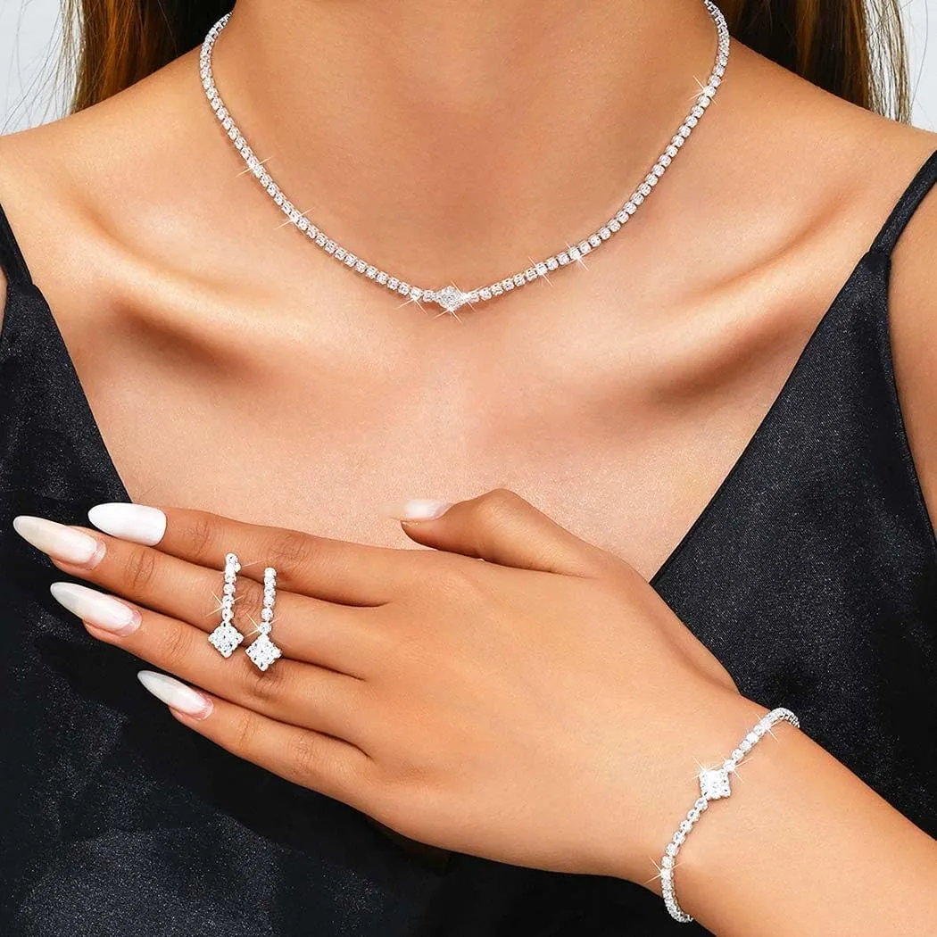 GORAIS Gold Wedding Bridal Jewelry Sets Rhinestone Necklace Set Formal Costume Jewelry for Women and Brides
