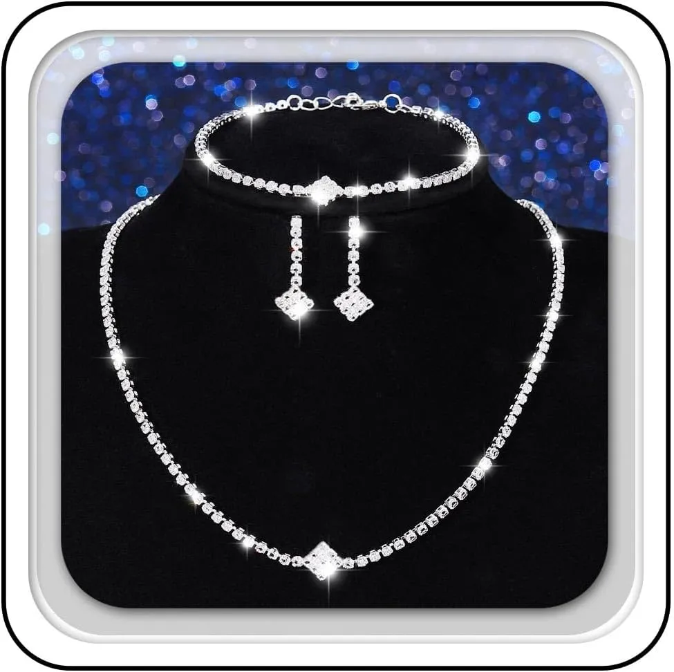 GORAIS Gold Wedding Bridal Jewelry Sets Rhinestone Necklace Set Formal Costume Jewelry for Women and Brides