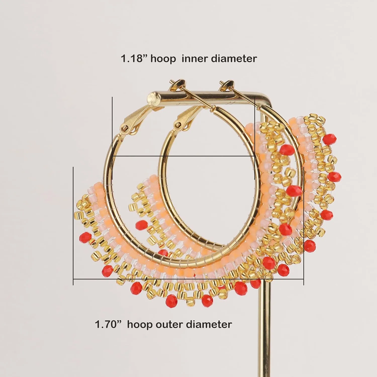Handmade Boho Beaded Large Gold Hoop Earrings for Women, Statement Colorful Handwoven Bohemian Seed Beads Huggie Earrings Cartilage Hypoallergenic Prom Holiday Jewelry Gift