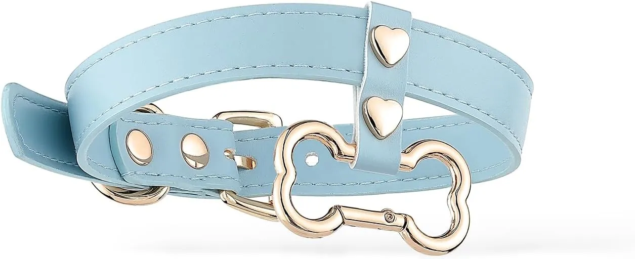 Handmade Bone Ring Leather Choker Collar For Women, Cute Pastel Pink Choker Necklace with Bone Shaped Pendant and Heart Rivets