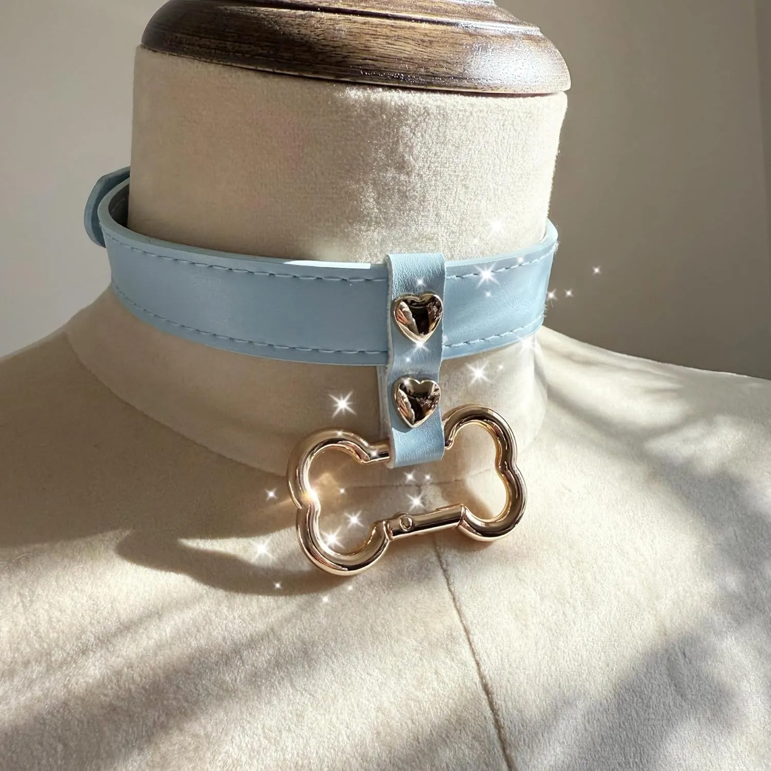 Handmade Bone Ring Leather Choker Collar For Women, Cute Pastel Pink Choker Necklace with Bone Shaped Pendant and Heart Rivets