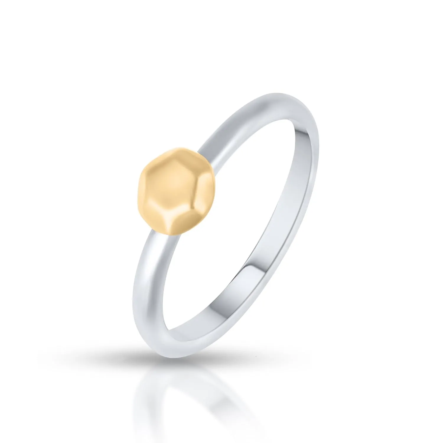 Hexagon Ring Solid Gold Ring Sterling Silver - Two Tone Vintage Ring - Mixed Metal Ring, Non Tarnish Gold Rings, Wedding Rings, Stackable Ring for Woman (8)