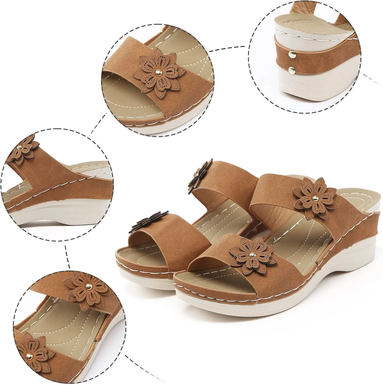 High Arch Support Slippers Women Orthopedic Summer Sandals for Women 2024 Beach Sandals for Women Arch Support Leather Sandals Women Walking Shoes Women Heel Support Raffia Sandals Women
