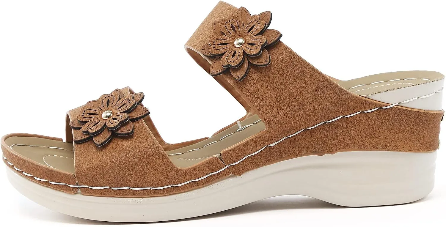 High Arch Support Slippers Women Orthopedic Summer Sandals for Women 2024 Beach Sandals for Women Arch Support Leather Sandals Women Walking Shoes Women Heel Support Raffia Sandals Women