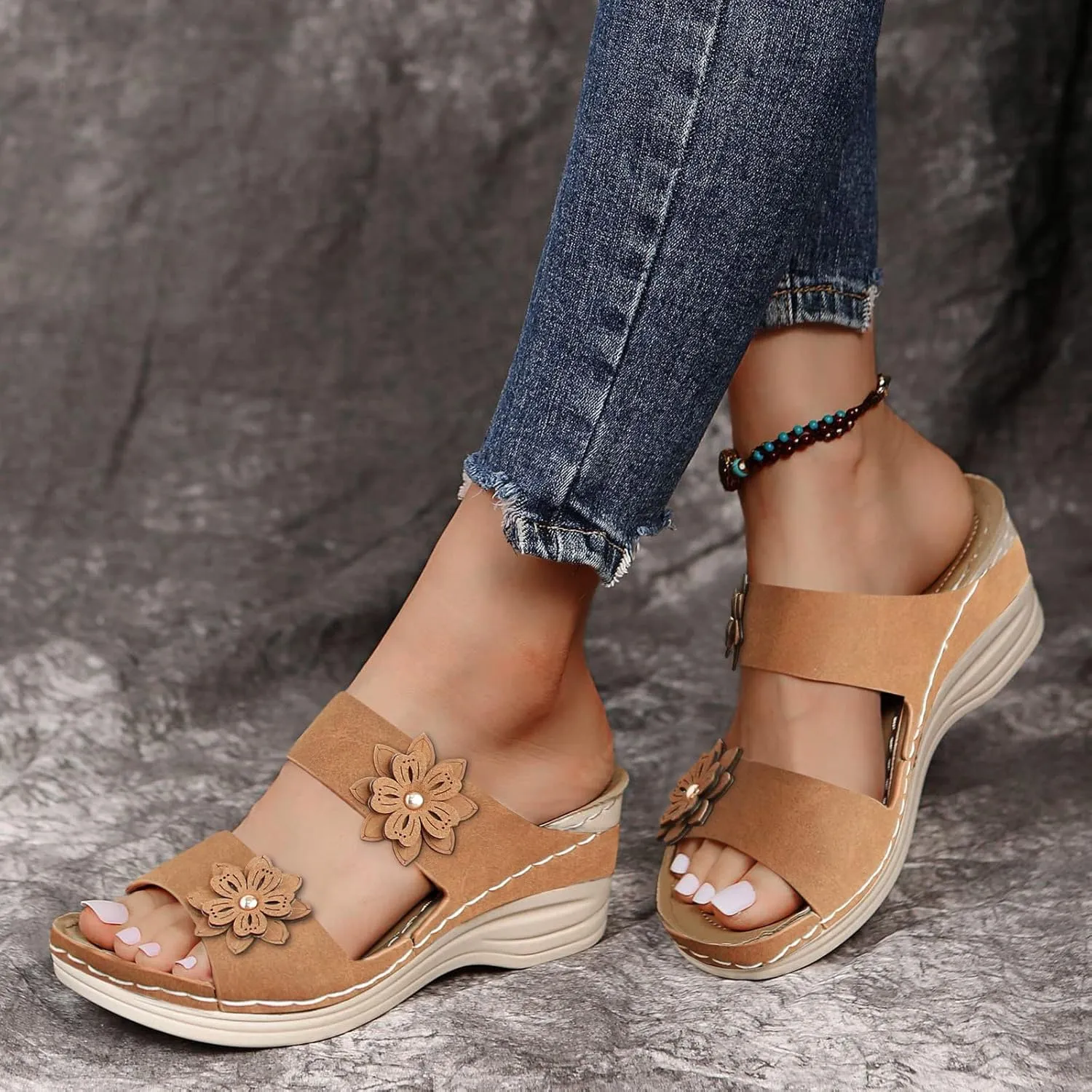 High Arch Support Slippers Women Orthopedic Summer Sandals for Women 2024 Beach Sandals for Women Arch Support Leather Sandals Women Walking Shoes Women Heel Support Raffia Sandals Women