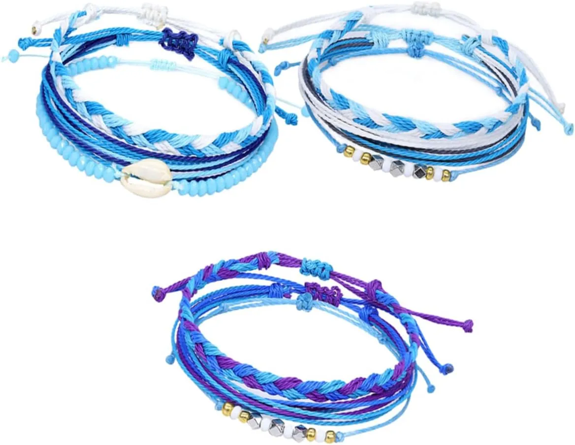 Homoyoyo Unique Handmade Bracelet Set 3pcs Fashion Wrist Chain Shell Wax Thread for Occasion