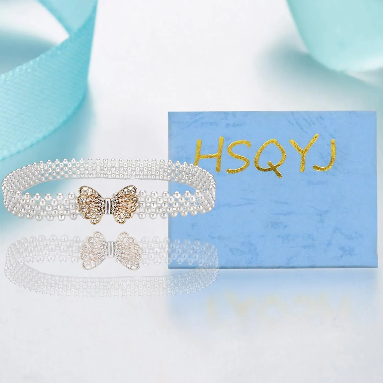 HSQYJ Pearl Elastic Chain Belt Adjustable Stretchy Metal Crystal Flower Buckle Waist Belt Western Body Jewelry for Women Girl