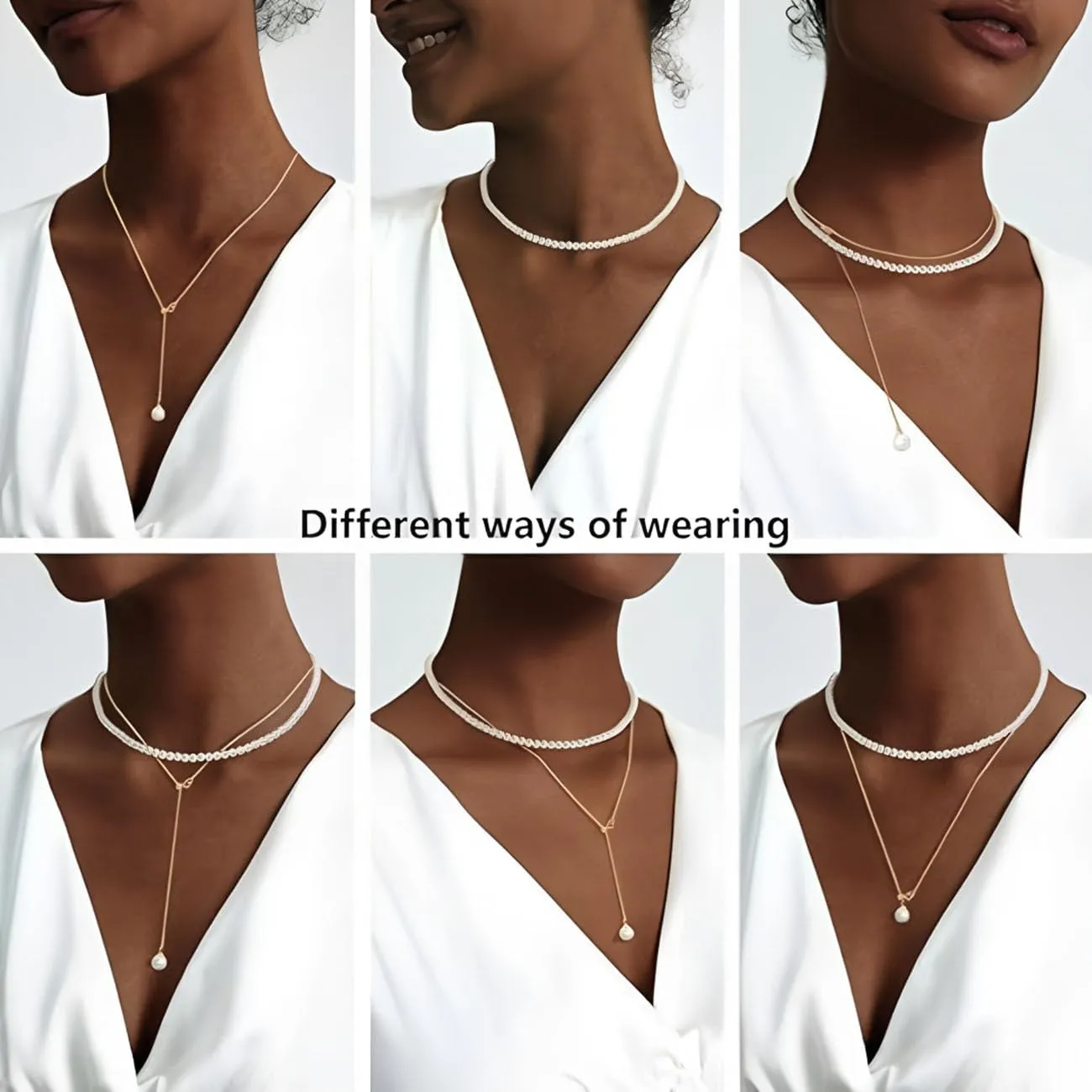 Imitation Pearl Necklace for Women Dainty Layered Y-Shaped Pearls Drop Necklaces Gold Choker Stack Set for Women Prom Wedding Jewelry