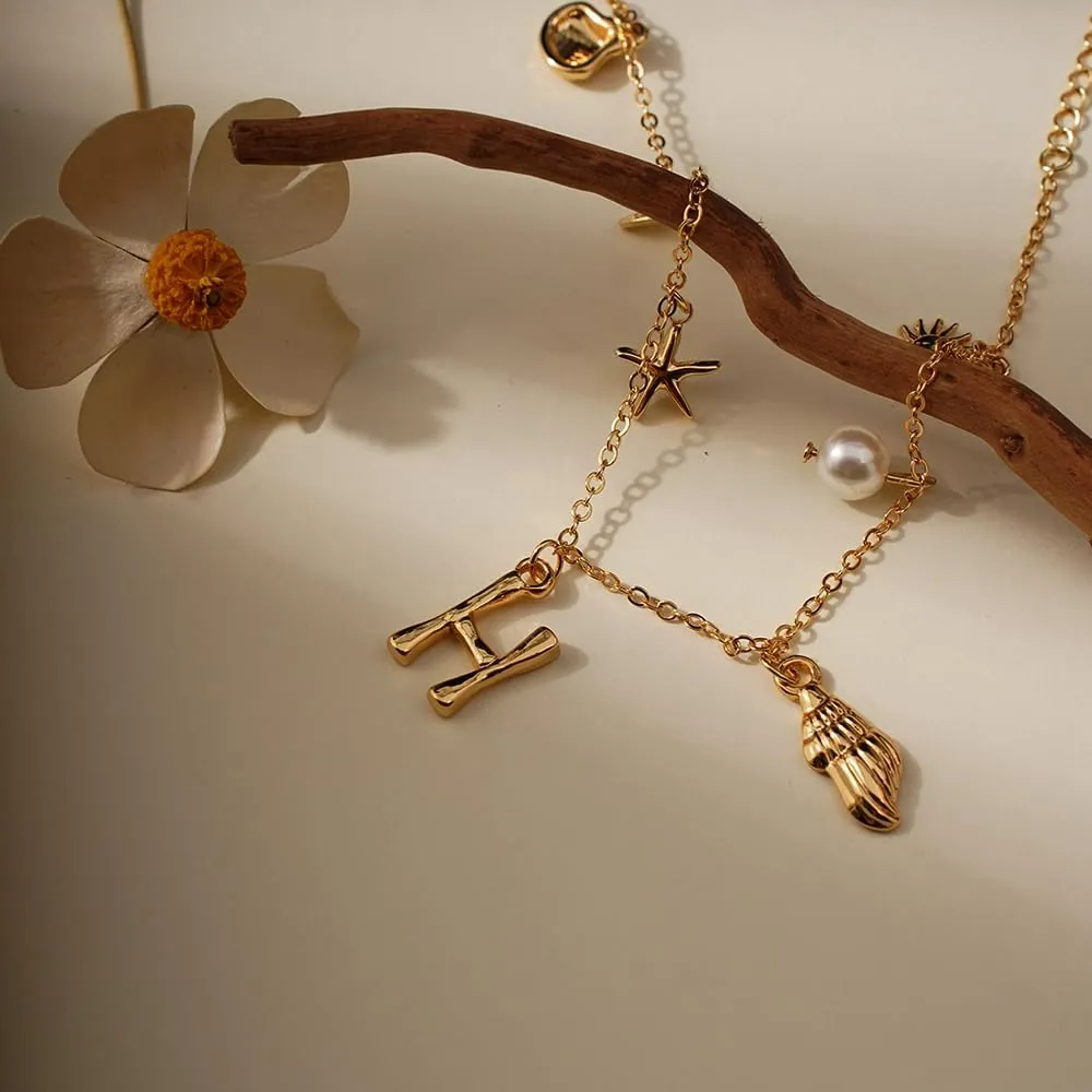 Initial Charm Anklets For Women Shell Letter Anklets Set Gold Charms Pendant Boho Summer Seashell Beach 14k Jewelry for Women Gift