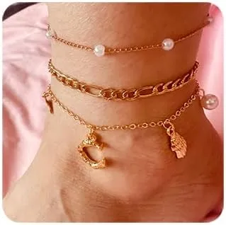 Initial Charm Anklets For Women Shell Letter Anklets Set Gold Charms Pendant Boho Summer Seashell Beach 14k Jewelry for Women Gift