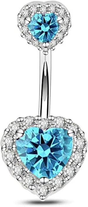 Janylin Women Silver Belly Button Ring Jewelry Heart Rhinestone Body Piercing Sparkly Belly Piercings Body Jewelry