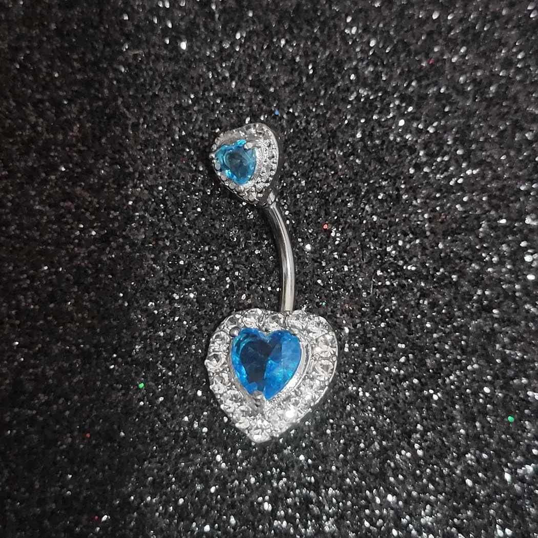 Janylin Women Silver Belly Button Ring Jewelry Heart Rhinestone Body Piercing Sparkly Belly Piercings Body Jewelry