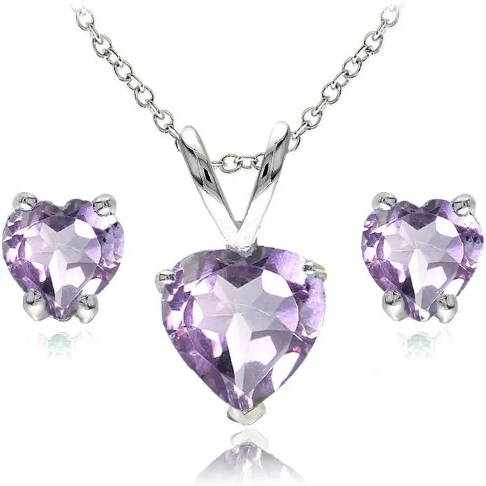 Jewelry Sets for Women, Necklace and Earring Sets for Women, Birthstone Jewelry, Genuine or Synthetic Gemstone, Heart Solitaire, Pendant Necklace, Stud Earrings, Silver Jewelry or Gold Flash
