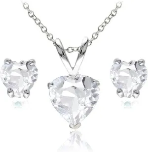 Jewelry Sets for Women, Necklace and Earring Sets for Women, Birthstone Jewelry, Genuine or Synthetic Gemstone, Heart Solitaire, Pendant Necklace, Stud Earrings, Silver Jewelry or Gold Flash