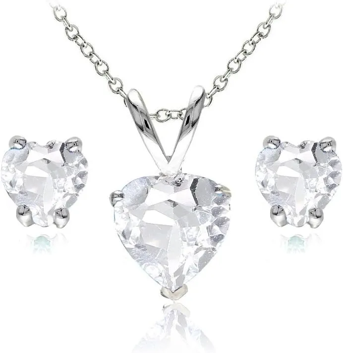 Jewelry Sets for Women, Necklace and Earring Sets for Women, Birthstone Jewelry, Genuine or Synthetic Gemstone, Heart Solitaire, Pendant Necklace, Stud Earrings, Silver Jewelry or Gold Flash