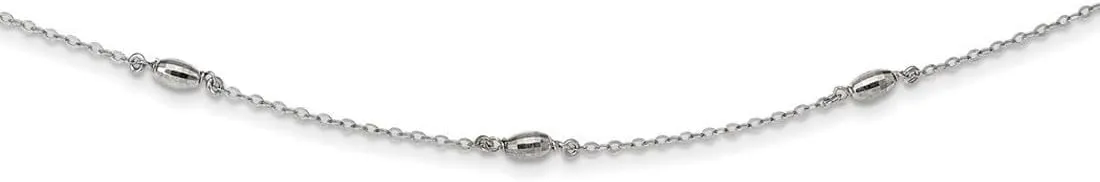 JewelryWeb 925 Sterling Silver Rhodium Plated Sparkle Cut Oval Bead Charms With 3inch Ext. Choker-Choker Necklace for Women