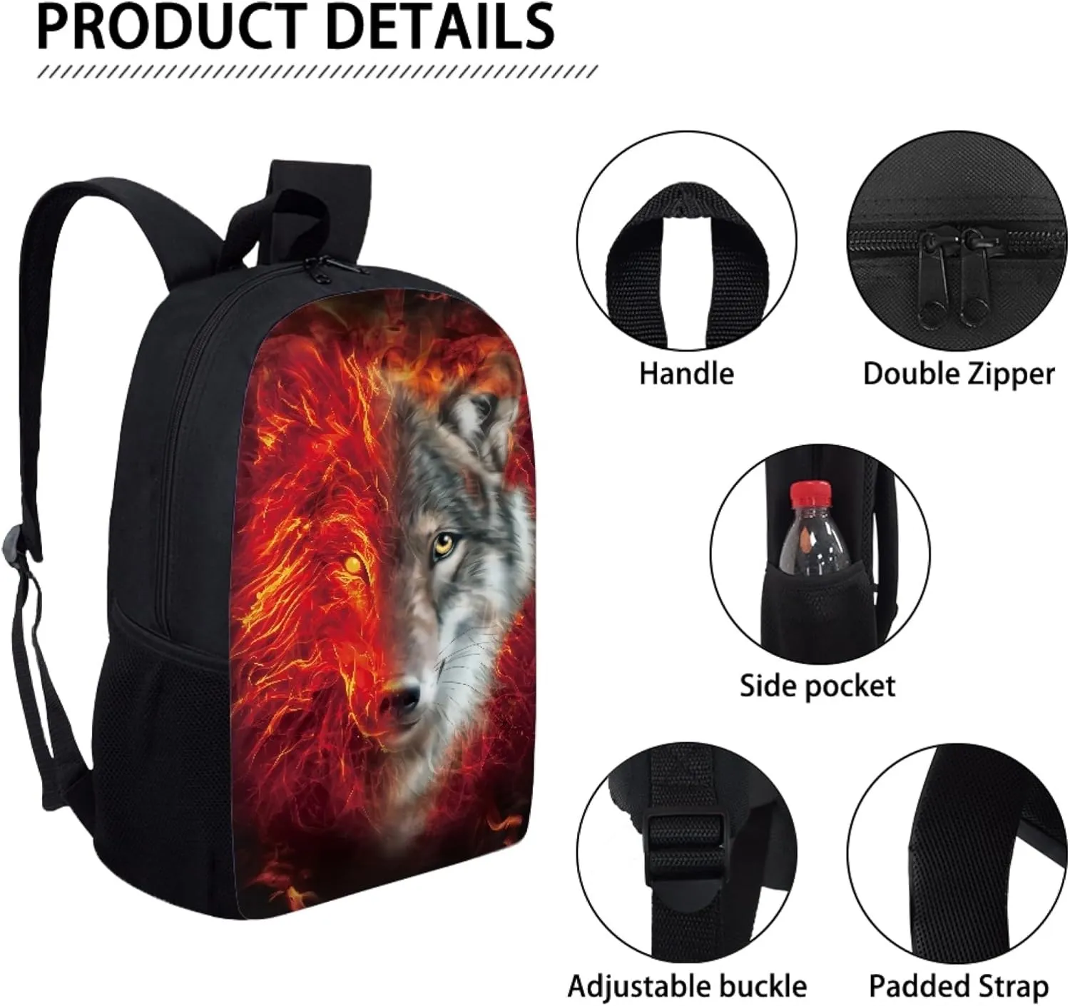 JoyLamoria Wolves Print Travel Bag Laptop Boys Girls Backpack Lunch Bag Ice Packs for Inside Purse
