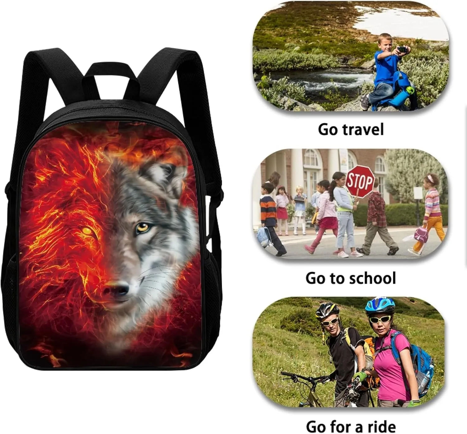 JoyLamoria Wolves Print Travel Bag Laptop Boys Girls Backpack Lunch Bag Ice Packs for Inside Purse