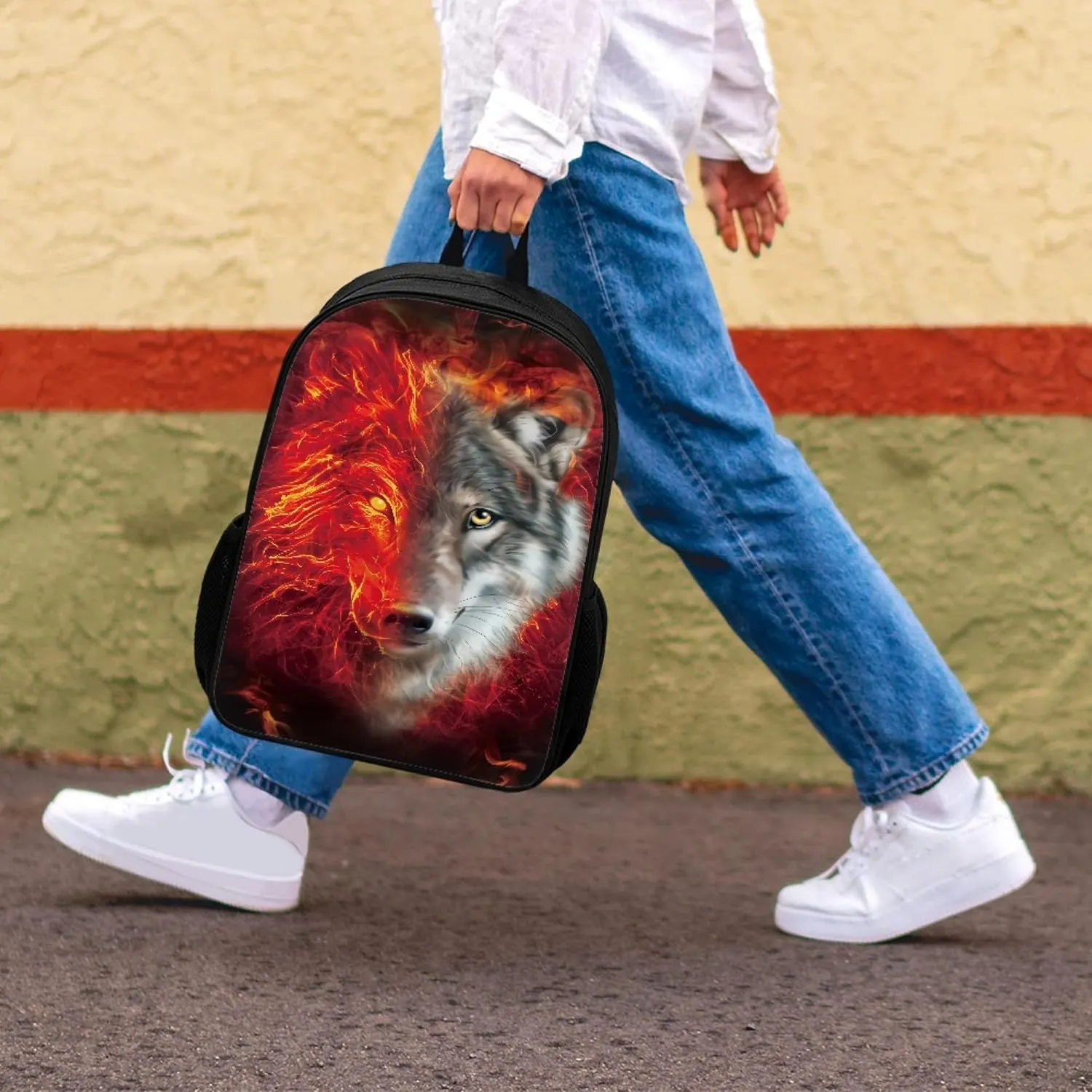 JoyLamoria Wolves Print Travel Bag Laptop Boys Girls Backpack Lunch Bag Ice Packs for Inside Purse