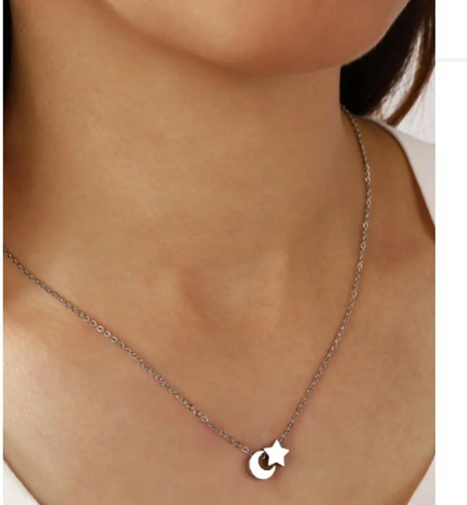 Jude Jewelers Stainless Steel Star Moon Charms Wedding Statement Collar Choker Necklace