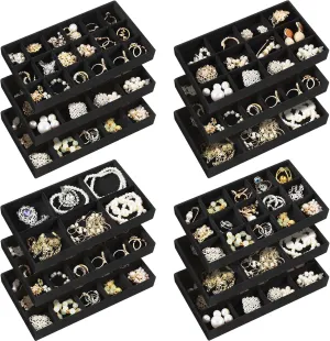 Junkin 12 Pcs Jewelry Tray Velvet Stackable Jewelry Organizer Trays Divided Earring Accessories Storage Containers Box