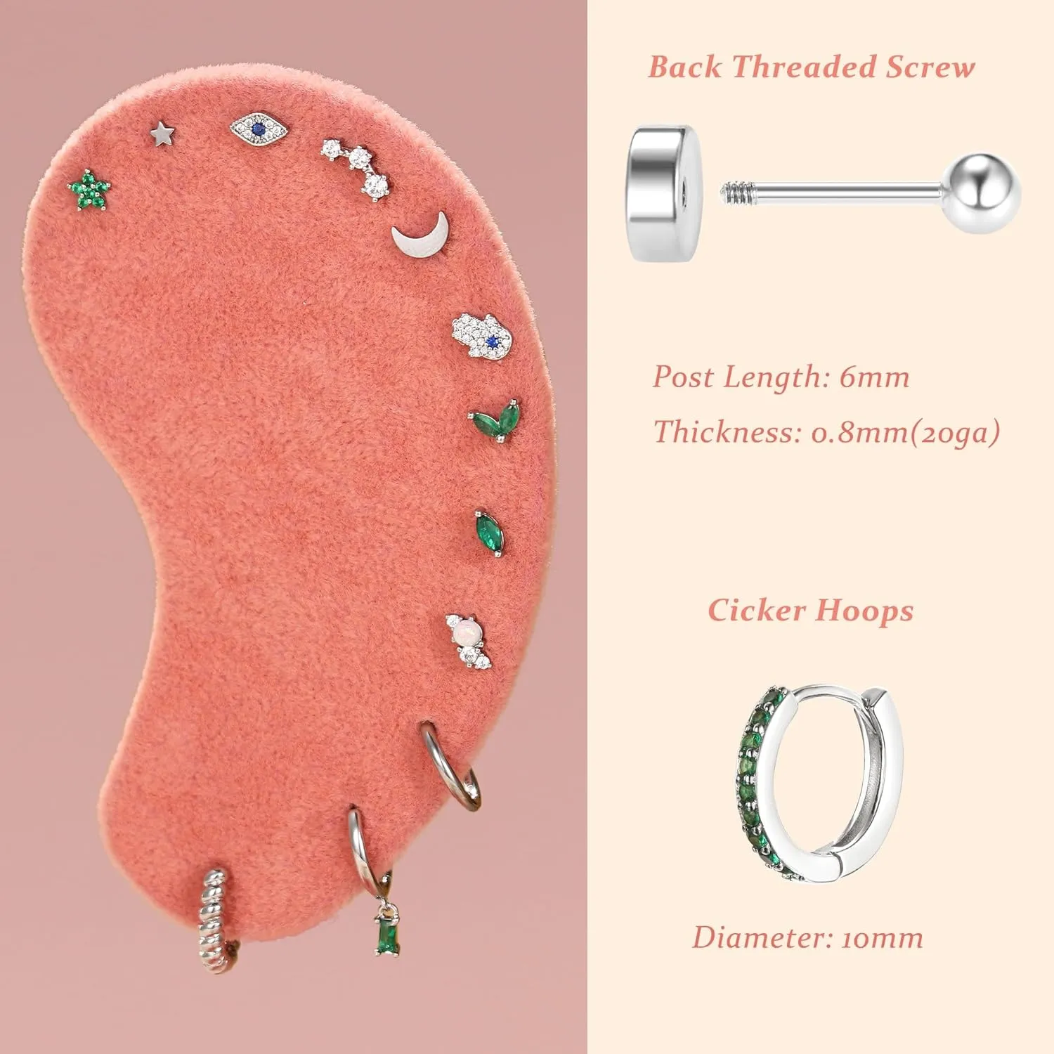 KRFY 25Pcs Hypoallergenic Surgical Steel Earrings for Sensitive Ears 14K Gold Plated Flat Back Cartilage Earrings for Women Men Screw Back Flatback Stud Hoop Earring Set for Multiple Piercing