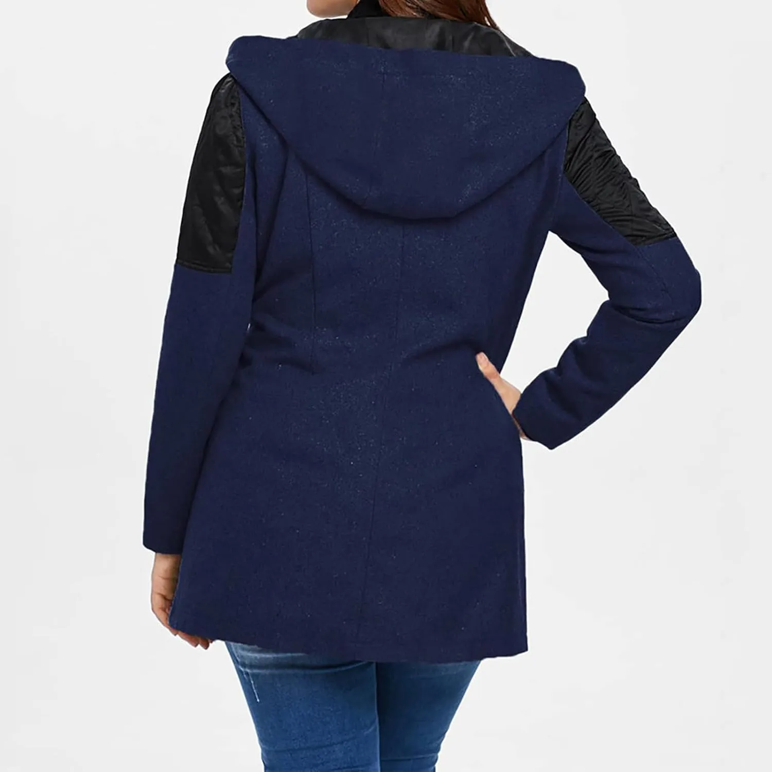 Kubbon Women Wool Blend Jacket Oversized Zip Up Long Sleeve Pea Coat Elegant Lapel Open Front Trench Coat with Pockets
