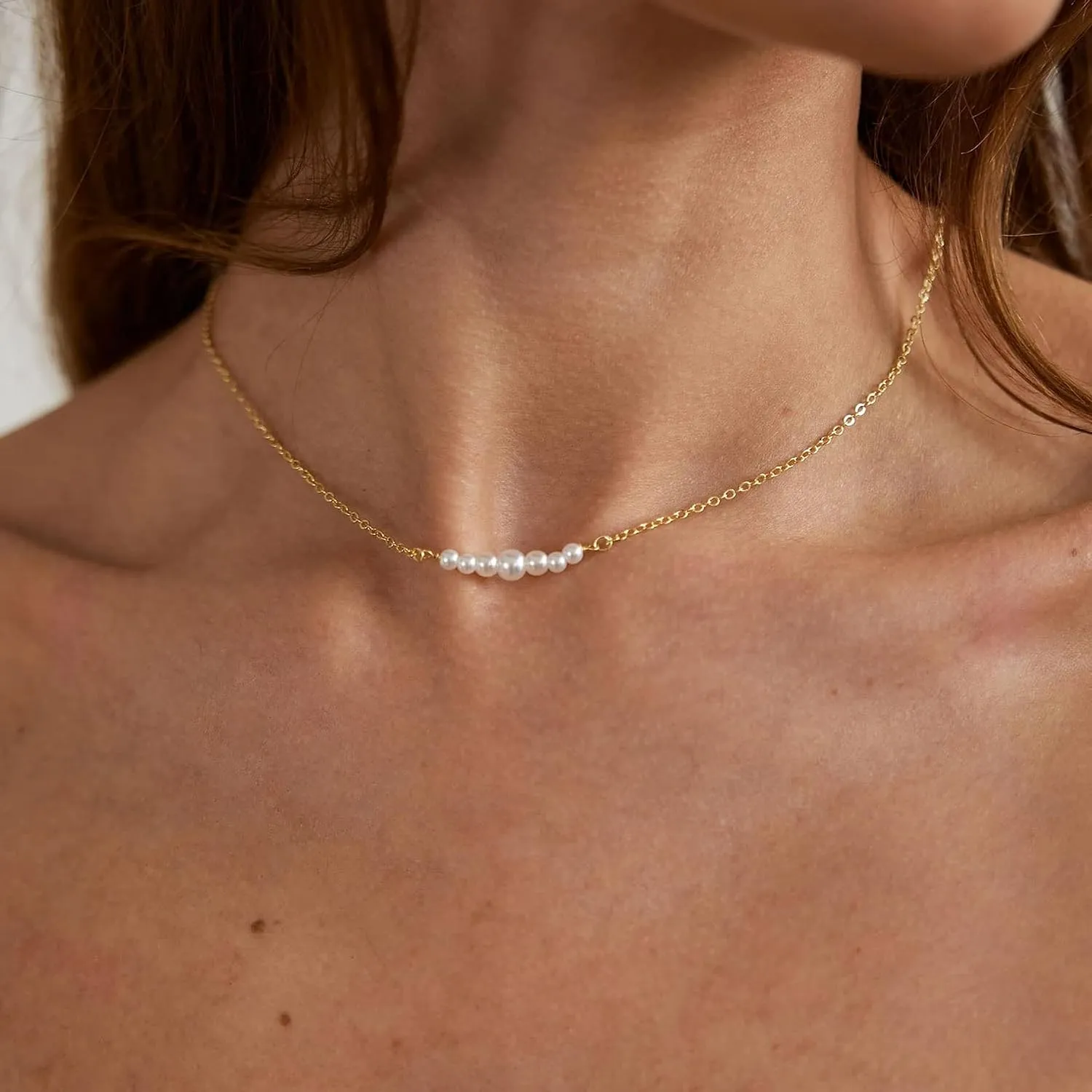 Kyerlyn Dainty Pearl Pendant Necklaces for Women 14K Gold Plated Handmade Layered Pearl Chain Necklace Delicate Layered Pearl Necklace Everyday Jewelry Gift