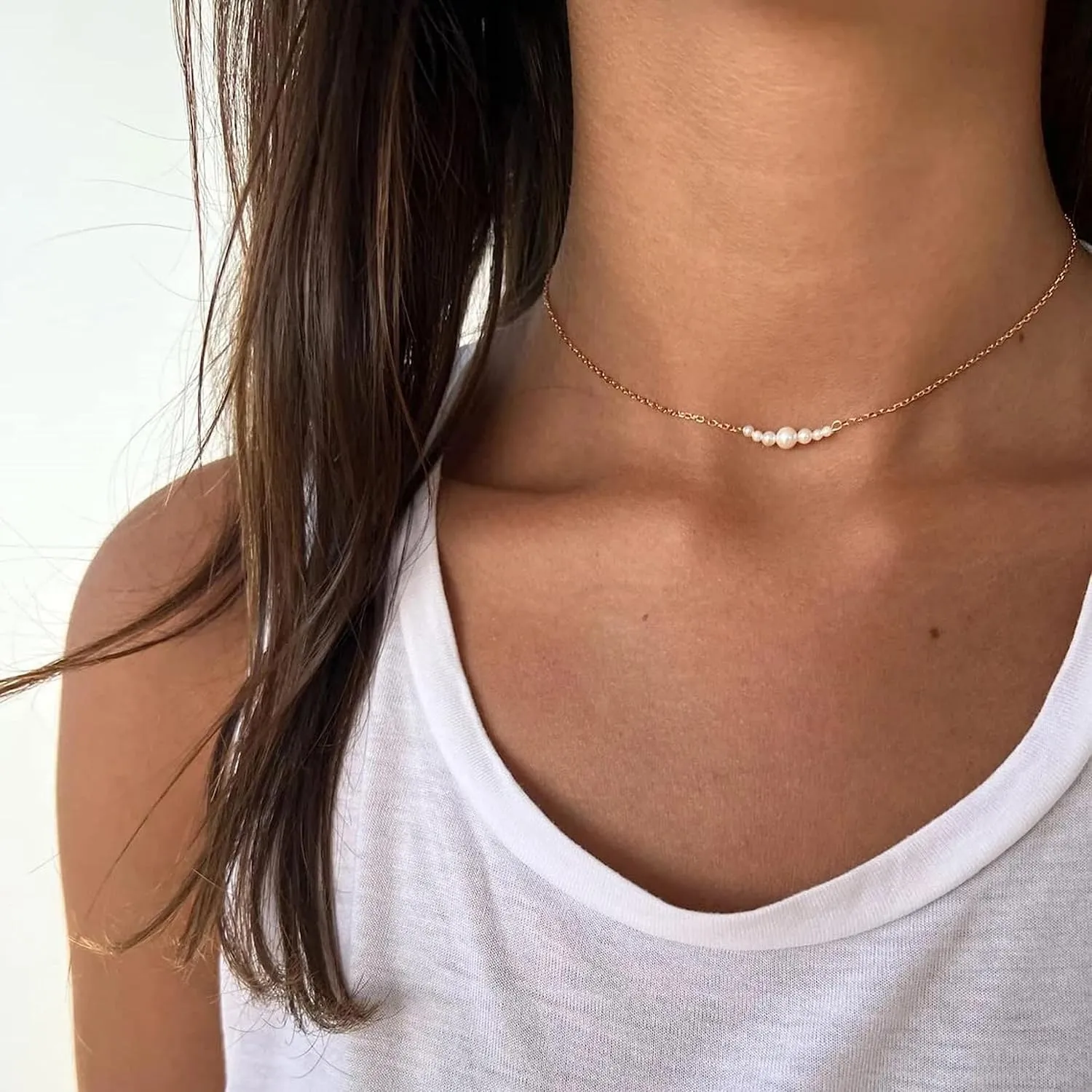 Kyerlyn Dainty Pearl Pendant Necklaces for Women 14K Gold Plated Handmade Layered Pearl Chain Necklace Delicate Layered Pearl Necklace Everyday Jewelry Gift