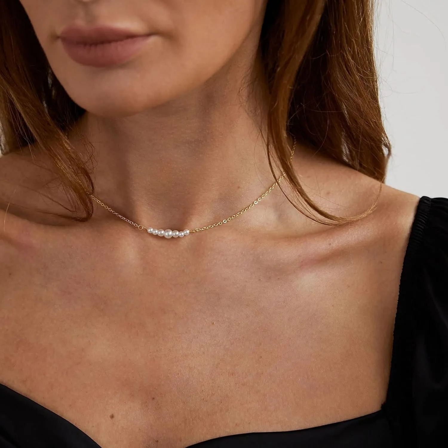Kyerlyn Dainty Pearl Pendant Necklaces for Women 14K Gold Plated Handmade Layered Pearl Chain Necklace Delicate Layered Pearl Necklace Everyday Jewelry Gift
