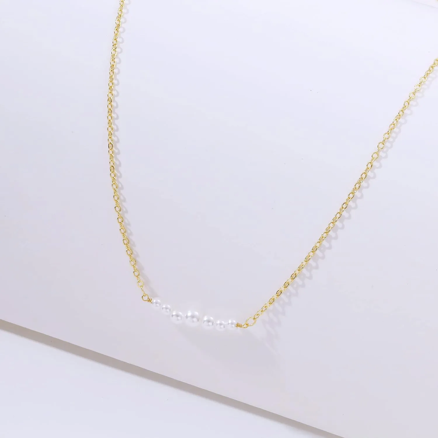 Kyerlyn Dainty Pearl Pendant Necklaces for Women 14K Gold Plated Handmade Layered Pearl Chain Necklace Delicate Layered Pearl Necklace Everyday Jewelry Gift