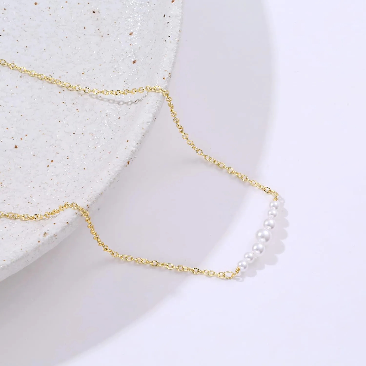Kyerlyn Dainty Pearl Pendant Necklaces for Women 14K Gold Plated Handmade Layered Pearl Chain Necklace Delicate Layered Pearl Necklace Everyday Jewelry Gift