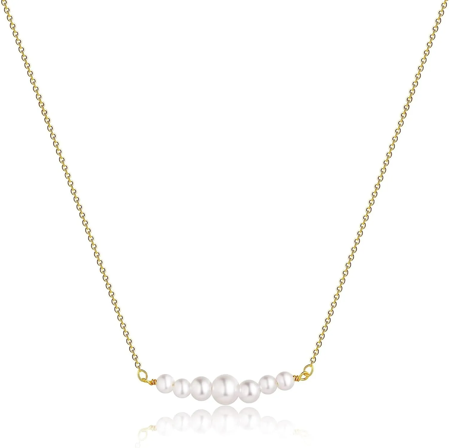 Kyerlyn Dainty Pearl Pendant Necklaces for Women 14K Gold Plated Handmade Layered Pearl Chain Necklace Delicate Layered Pearl Necklace Everyday Jewelry Gift